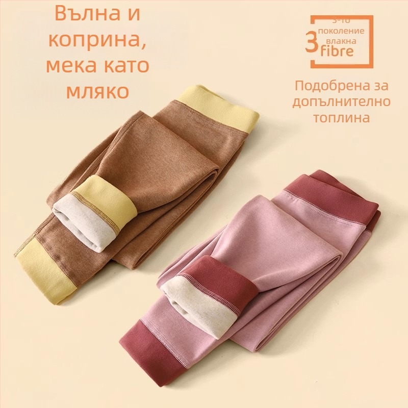 Детски памук-вълнени термални дълги долнища, Derong плат, 90% полиестер, средна талия, за деца 3–8 г, есен 2024