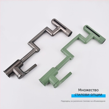 Кухненски кран с роботизирана ръка, въртящ се смесител за топла и студена вода, неръждаема стомана, вертикална инсталация, керамичен дисков вентил