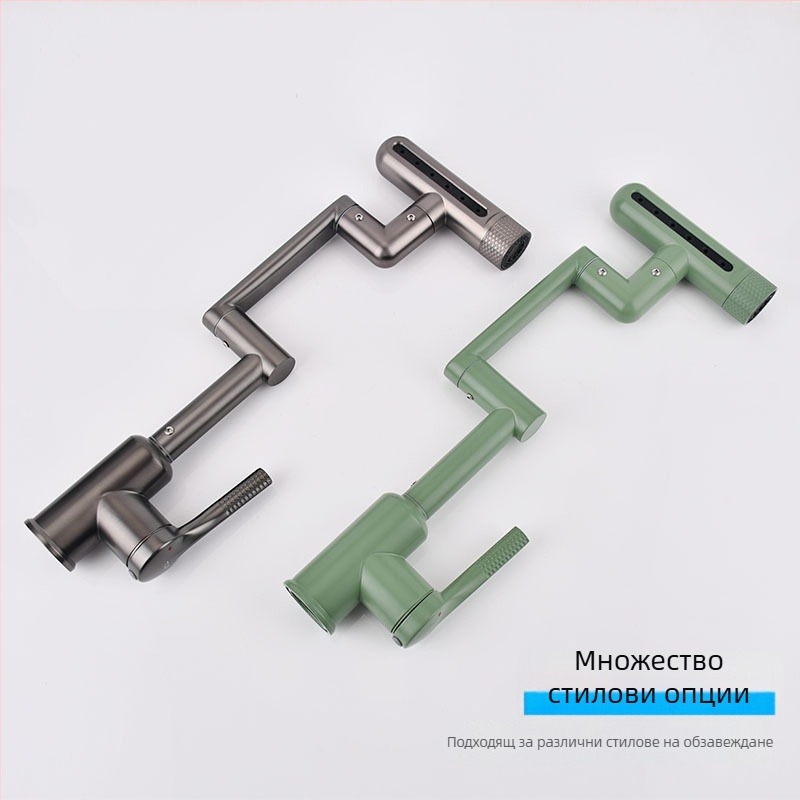 Кухненски кран с роботизирана ръка, въртящ се смесител за топла и студена вода, неръждаема стомана, вертикална инсталация, керамичен дисков вентил