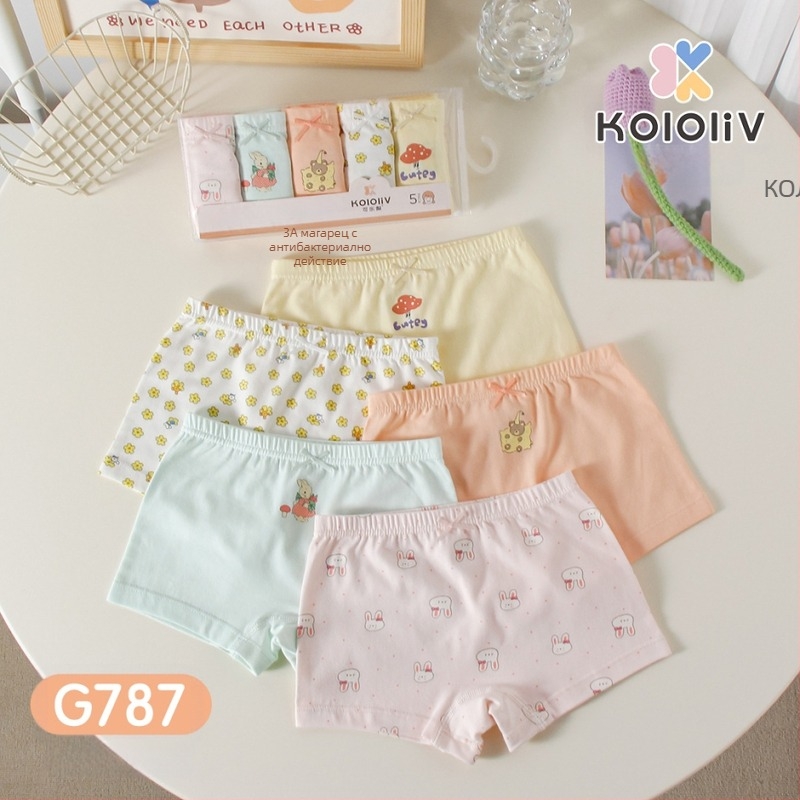 Детски антибактериални памучни боксерки за момичета, 100% памук, клас A, с принт, за деца над 8 години.