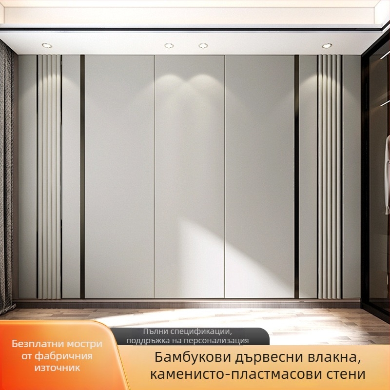 Интегриран стенен панел от бамбукова влакна и каменно‑пластмасa, V шев, плосък дизайн, стил Нов китайски стил