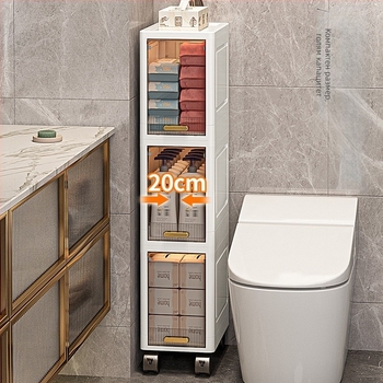 Триетажен PP шкаф за баня, подов настолен шкаф за съхранение близо до мивката и до тоалетната