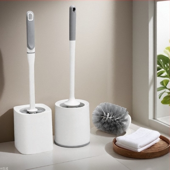 Четка за почистване на тоалетна със база, дълга дръжка, стенен монтаж, меки влакна, пластмасова конструкция