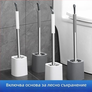 Тоалетна четка с дълга дръжка, стенен монтаж, кръгла база — Independence 4901, неръждаема стомана