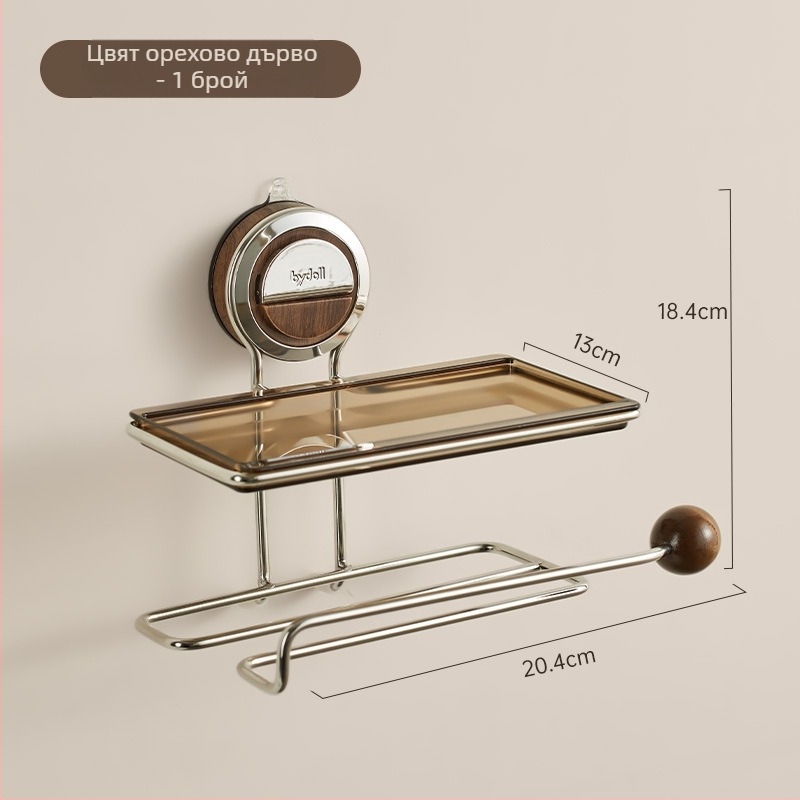 Държач за ролка хартиена кърпа за баня, стенен монтаж, без пробиване с вакуумна чашка, пластмасов, мултифункционален