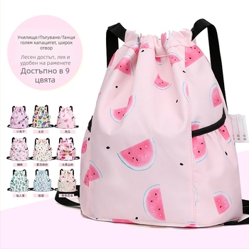 Детска раница с връзки, карикатурно сладък стил, найлон материал, капацитет под 20 л, подходяща за момичета и за началното училище
