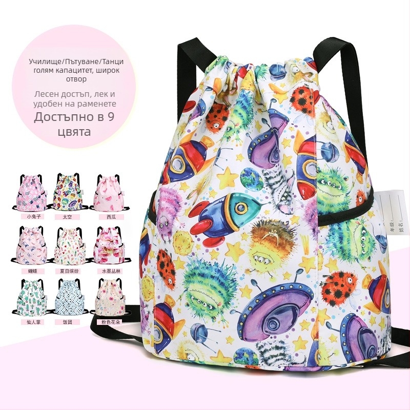 Детска раница с връзки, карикатурно сладък стил, найлон материал, капацитет под 20 л, подходяща за момичета и за началното училище