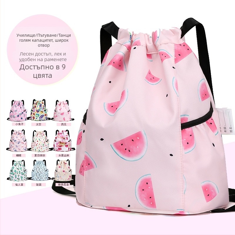 Детска раница с връзки, карикатурно сладък стил, найлон материал, капацитет под 20 л, подходяща за момичета и за началното училище