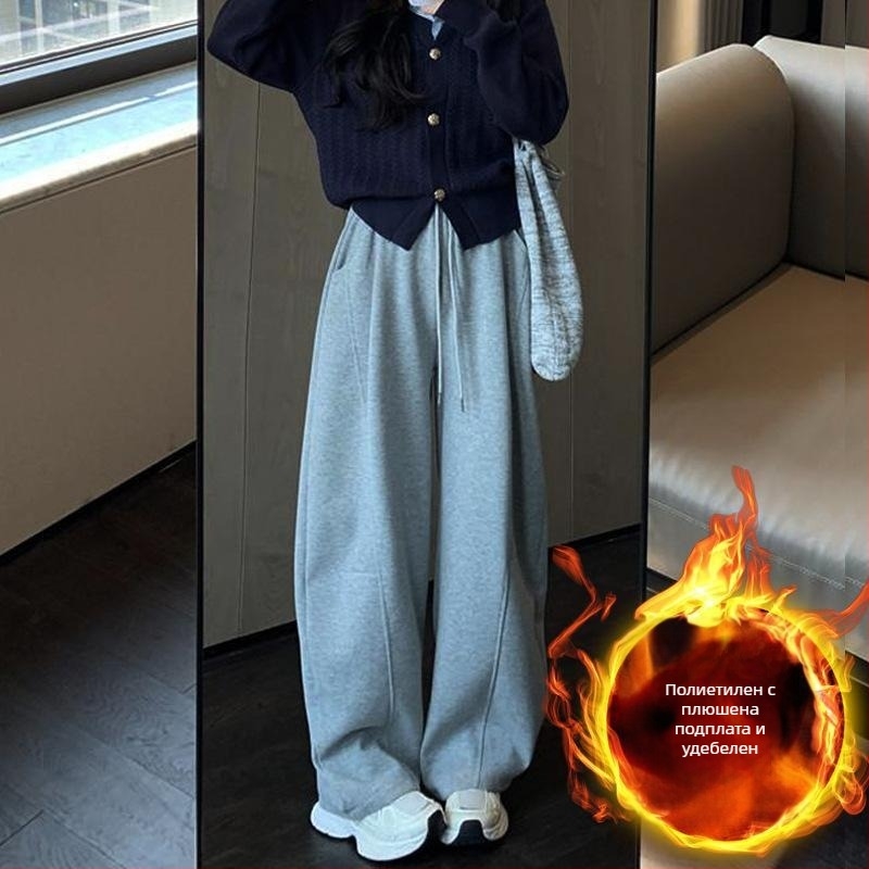 Женски спортни панталони с висока талия, широки крака, микроеластичност, есен 2025