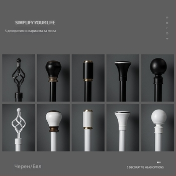 Екстра дебел алуминиев телескопичен прът за завеси — без пробиване, монтаж отгоре или отстрани, единична или двойна щанга