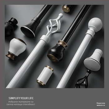 Екстра дебел алуминиев телескопичен прът за завеси — без пробиване, монтаж отгоре или отстрани, единична или двойна щанга