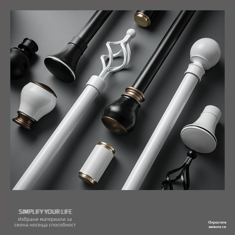 Екстра дебел алуминиев телескопичен прът за завеси — без пробиване, монтаж отгоре или отстрани, единична или двойна щанга