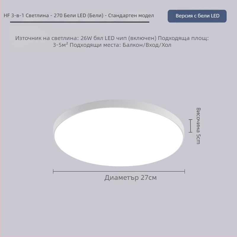LED таванно осветление с три защитни свойства, 220V, обхват 3–5 м², акрилно тяло с ABS абажур, подходящо за кухня и тоалетна