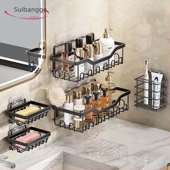 Баня стенен рафт за съхранение – без пробиване, петчастов комплект, карбонова стомана, покритие с глазирана боя, носимост 5 кг