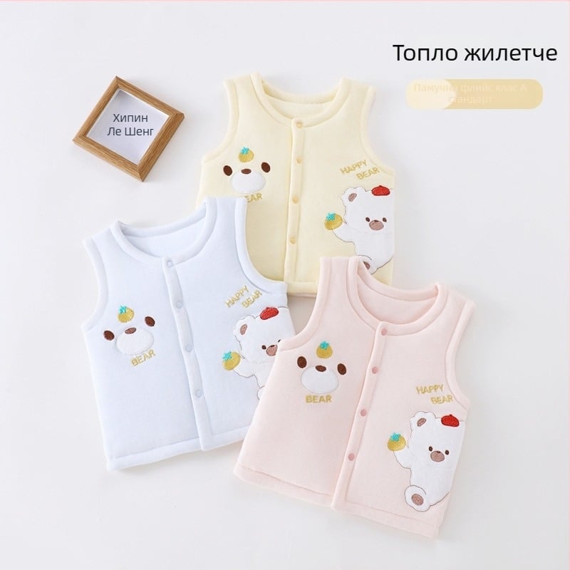 Унисекс елек за новородени от 100% памук с подплата, есенно-зимен, без ръкави, кардиган с картинен принт