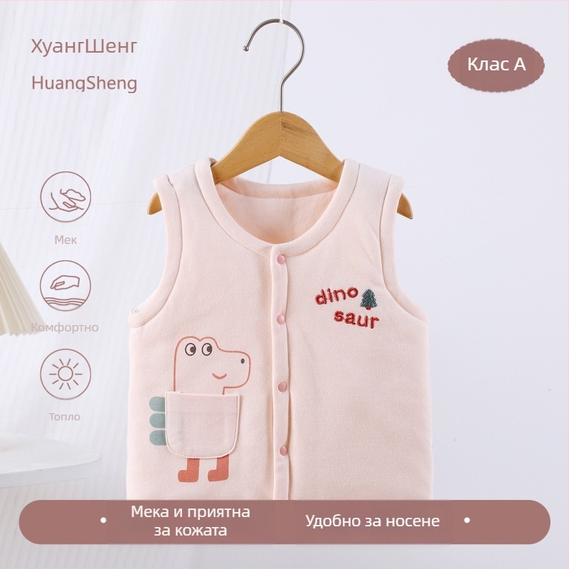 Унисекс елек за новородени от 100% памук с подплата, есенно-зимен, без ръкави, кардиган с картинен принт