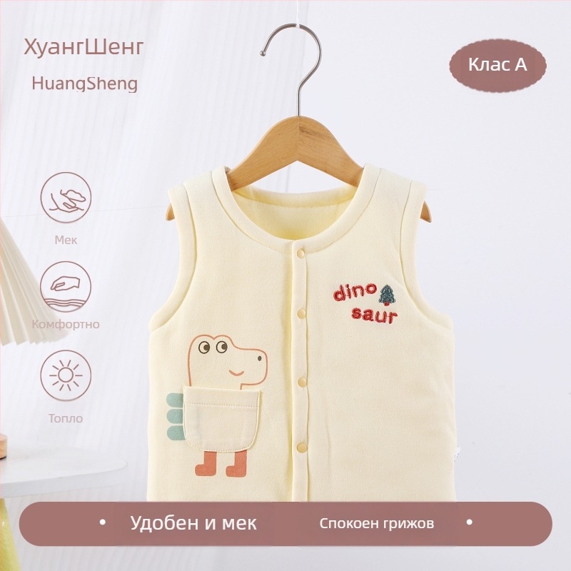 Унисекс елек за новородени от 100% памук с подплата, есенно-зимен, без ръкави, кардиган с картинен принт