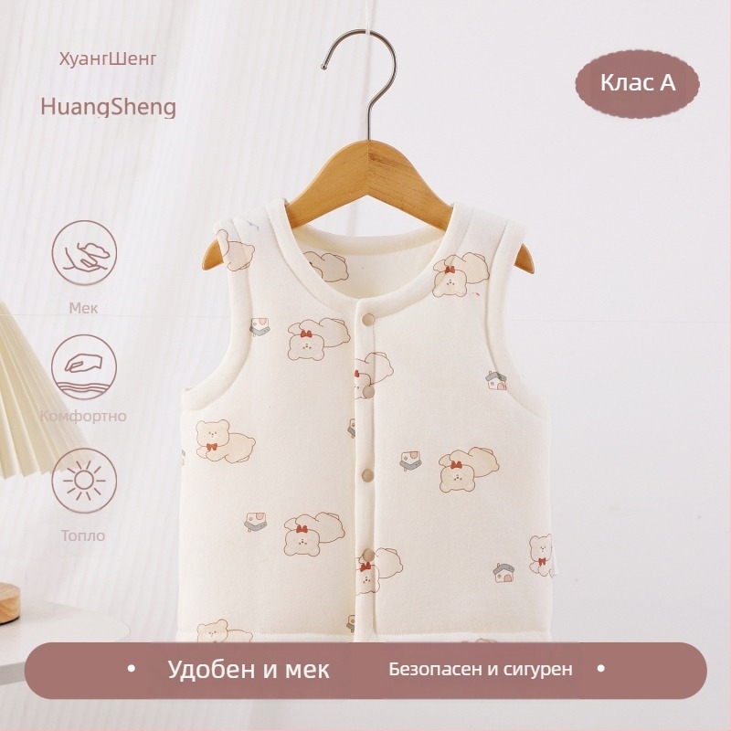 Унисекс елек за новородени от 100% памук с подплата, есенно-зимен, без ръкави, кардиган с картинен принт