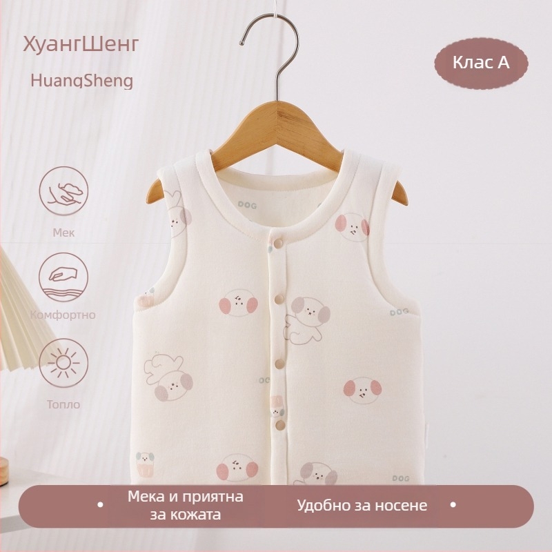 Унисекс елек за новородени от 100% памук с подплата, есенно-зимен, без ръкави, кардиган с картинен принт