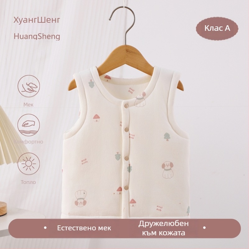 Унисекс елек за новородени от 100% памук с подплата, есенно-зимен, без ръкави, кардиган с картинен принт