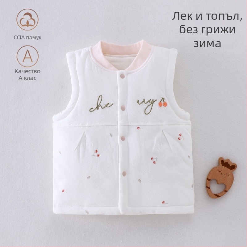 Унисекс елек за новородени от 100% памук с подплата, есенно-зимен, без ръкави, кардиган с картинен принт