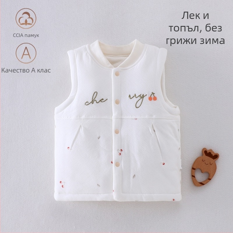 Унисекс елек за новородени от 100% памук с подплата, есенно-зимен, без ръкави, кардиган с картинен принт