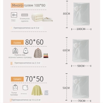 Вакуумна компресионна чанта за дрехи, PA-PE материал, 3D вакуумно свиване, с помпа, марка Han Feizi