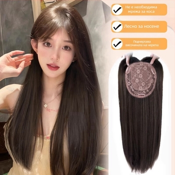 Перука за жени с дълги прави коси — добавка за обем върху върха на главата, без мрежа, машино преплетена, високотемпературна коса, марка Discover Beauty