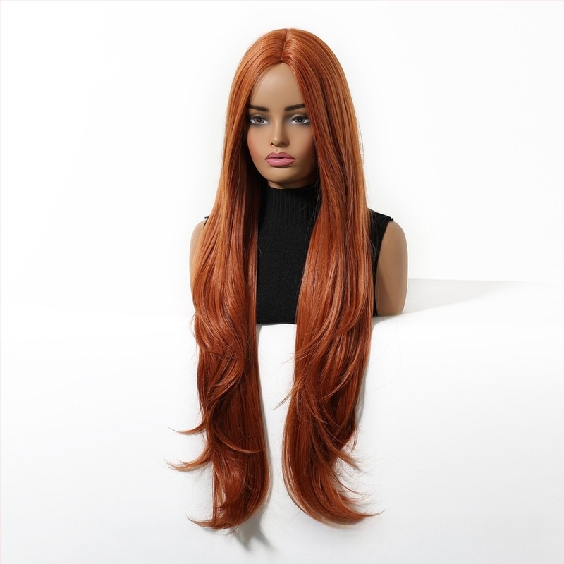 Emmor перука за пълна глава, среден раздел, многослойна, вълнообразна текстура, синтетични коси