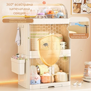 Шкаф за съхранение на бебешки съдове и прибори, прахоустойчива кутия за бутилки, кухненски държач за съдове — пластмаса, без монтаж, марка Xingyou, код 5193