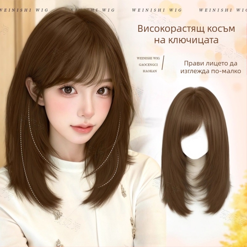 Перука за дълга права коса със странични челки - Модел X-129 - Високотемпературни влакна - Механизъм