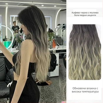 Безшевни удължители за коса с едно парче, водно-вълнообразен стил, термоустойчива тел, увеличаване на обема, челка: права или наклонена