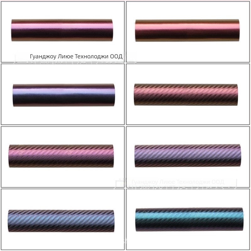 Фолио за обвивка на автомобилна каросерия – градиентен хамелеон ефект, текстура на карбонови нишки (Марка Li Yue; Материал: стикер; Тип: стикер за тяло; Монтаж: лепящ тип)