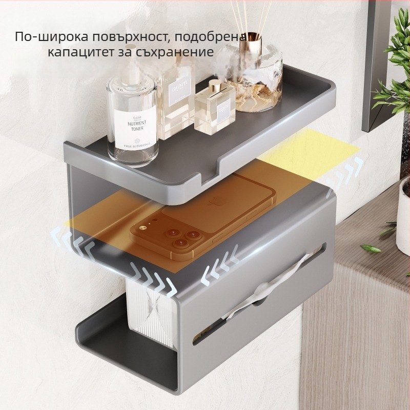 Стенно монтиран държач за тоалетна хартия с вакуумно закрепване без пробив, квадратна рамка от въглеродна стомана, пластмасово покритие, модерен минималистичен стил