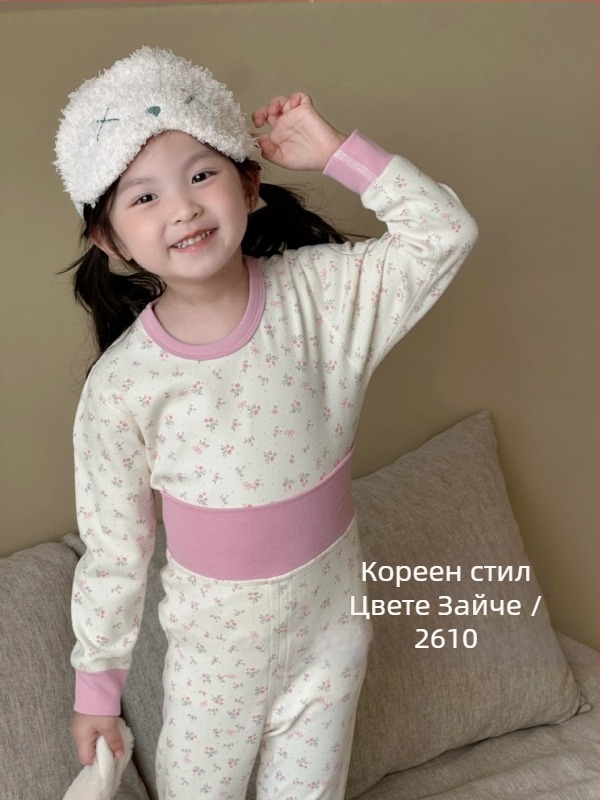 Бебешки топъл памучен комплект за есен и зима, две части (горнище и долнище), еластичен материал, висока талия за защита на корема, пижама за спане