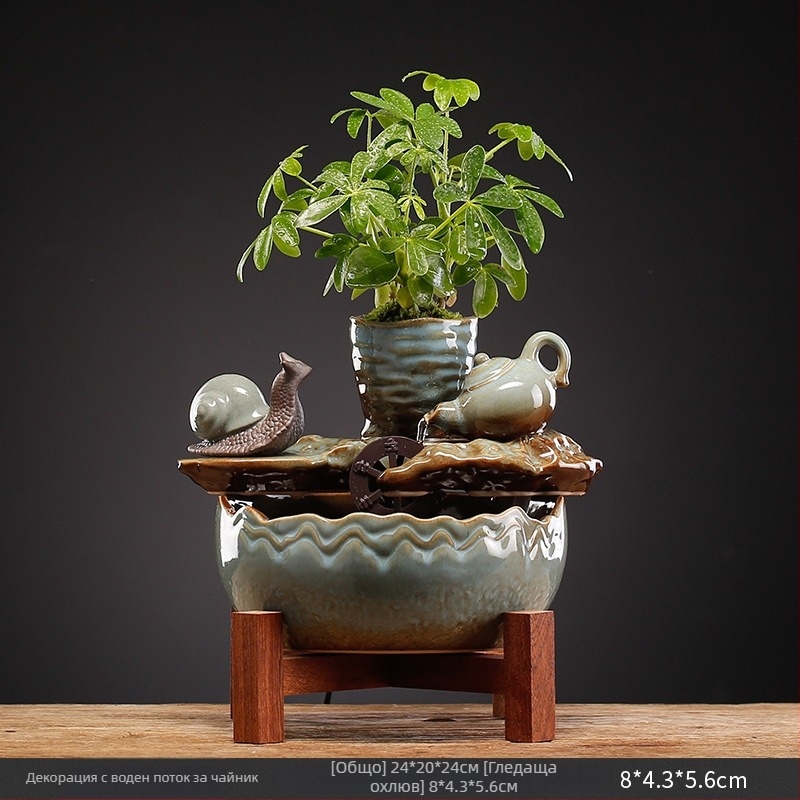 Керамичен настолен воден фонтан, нов китайски стил, ръчно рисуван, глазирана повърхност, циркулация на вода (Керамика; Ръчно рисувано; Глазирана повърхност; Нов китайски стил; Циркулация на вода)