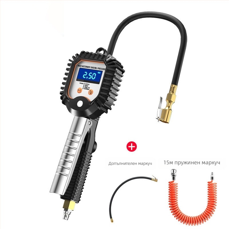 Електронен манометър за автомобилни гуми с дигитален дисплей, надуваем накрайник и изпускателен клапан, висока прецизност, преносим, модел YJ-XA001