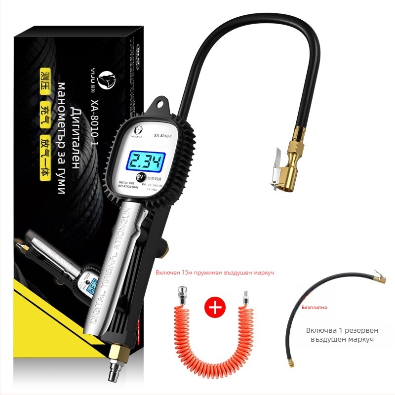 Електронен манометър за автомобилни гуми с дигитален дисплей, надуваем накрайник и изпускателен клапан, висока прецизност, преносим, модел YJ-XA001