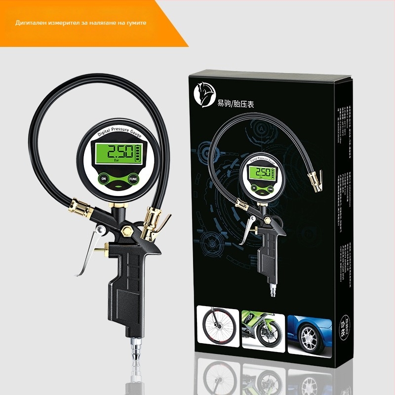 Електронен манометър за автомобилни гуми с дигитален дисплей, надуваем накрайник и изпускателен клапан, висока прецизност, преносим, модел YJ-XA001