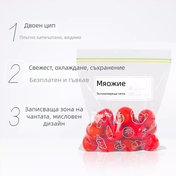 Miaojie PE самозалепващи се чанти за хладилник – съхранение на месо, плодове и закуски, безопасни за микровълнова печка