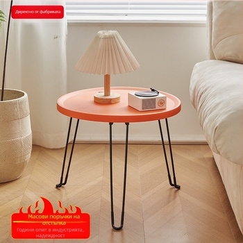 Сгъваема кръгла пластмасова странична маса с метална рамка за дневна и спалня