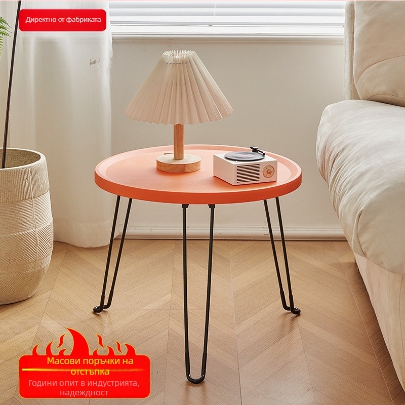 Сгъваема кръгла пластмасова странична маса с метална рамка за дневна и спалня