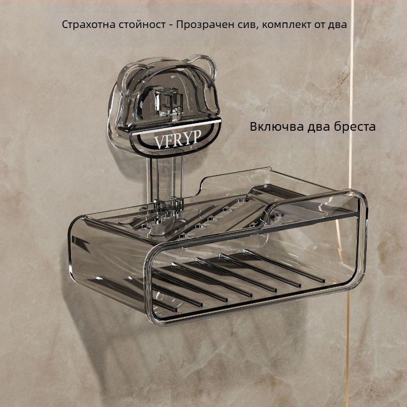 Стенен държач за сапун с вендузи, без пробиване, комплект от две части, пластмасова конструкция, CE сертификация, прост и модерен стил