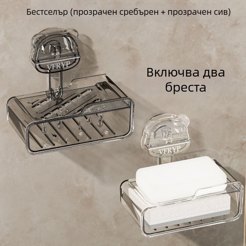 Стенен държач за сапун с вендузи, без пробиване, комплект от две части, пластмасова конструкция, CE сертификация, прост и модерен стил