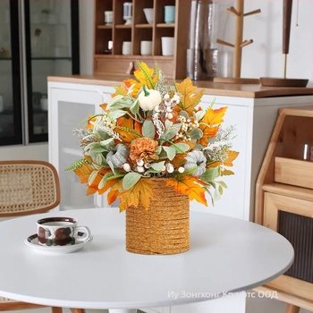 Пластмасов есенен венец с тиква, листа с зайчешки уши и ягодна гирлянда за украса на входната врата, Zonghong