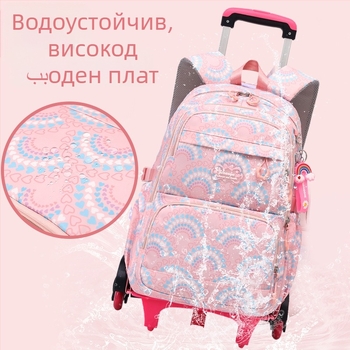 Natural Fish Разделяща се раница за начално училище за момичета, модел 5159, райета Oxford плат, подплата полиестер, устойчива на износване, против кражба, устойчивост на земетресения