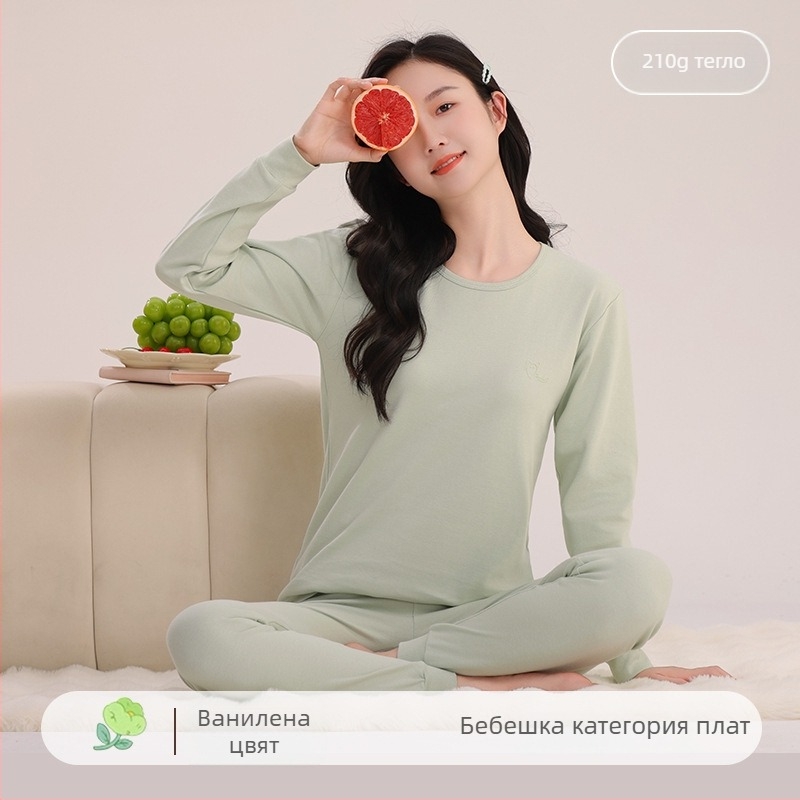 Детски памучен пижамен комплект за момичета – топ с кръгло деколте и панталони, 8+ години, 100% памук, запазва топлината