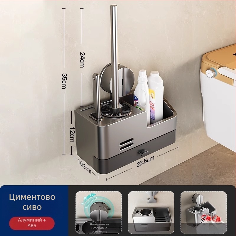 Xinyan Баня: Стенен държач за четка за тоалетна със вакуумно закрепване и рафт за баня, товароносимост 20 кг, модел 001-M04-NB, пластмасово покритие