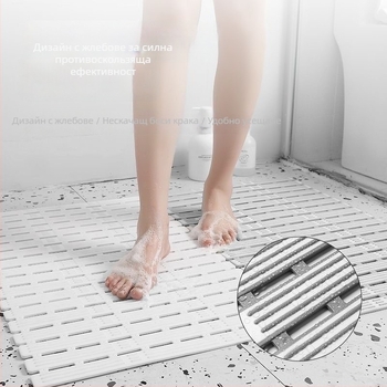 Антихлъзгащ се килим за баня - квадратен, ТПЕ, райета, подходящ за баня и балкон, модерен стил