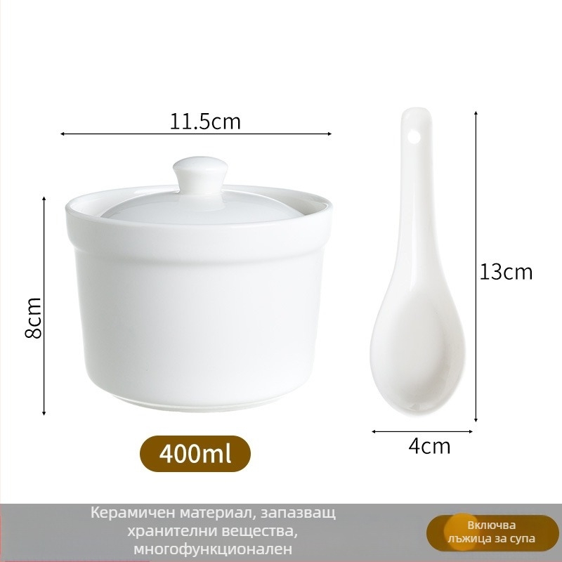Керамичен съд за водна баня със капак за супи с птичи гнезда и яйчен крем, хотелска кухненска керамика, китайски стил минимализъм, пуснат през 2024 г.